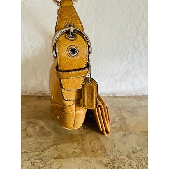 Bundle/set Vtg Coach Purse Shoulder soho vachetta mustard rhinestone bag/WALLET - Picture 5 of 9